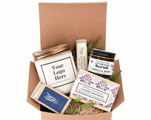 Add Your Logo Candle and Spa Gift Basket - Little Flower Soap CoCorporate GiftingCustom LabelCustom LogoSpa Gift Box