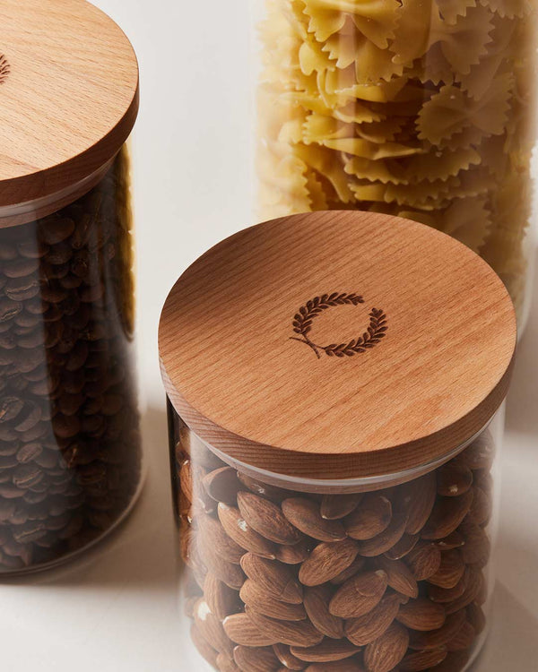 Airtight Glass Storage Canister with Beechwood Lid for Kitchen or Bathroom - Little Flower Soap Co