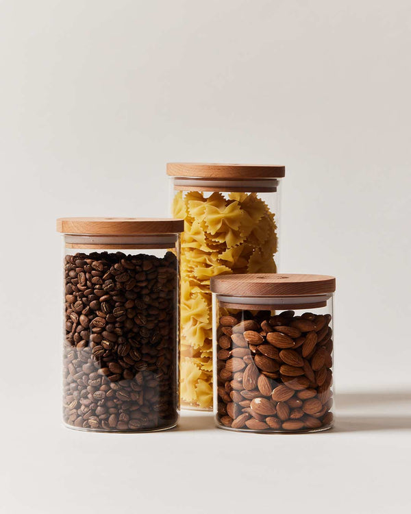 Airtight Glass Storage Canister with Beechwood Lid for Kitchen or Bathroom - Little Flower Soap Co