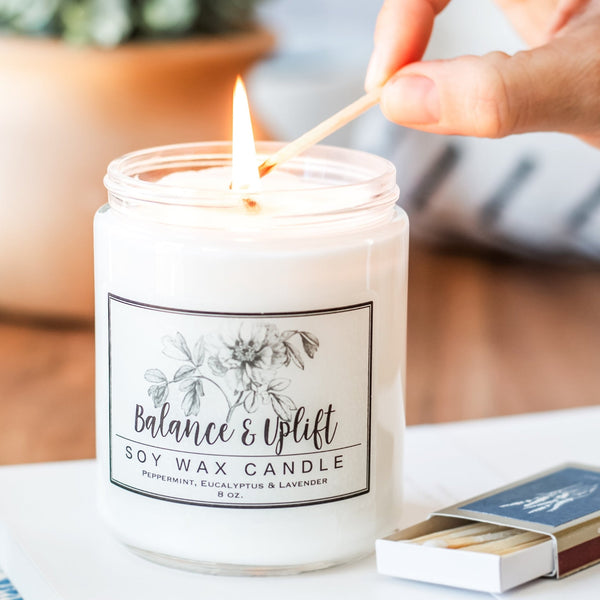 Balance and Uplift Essential Oil - 8oz Soy Wax Candle - Little Flower Soap Co