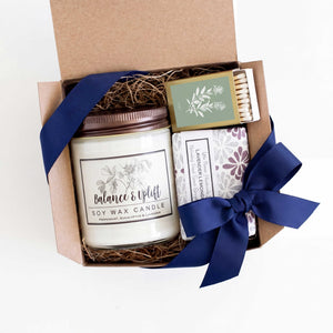 Simple spa gift box with Candle, Soap and matches gift wrapped mothers day administrative professionals admin day