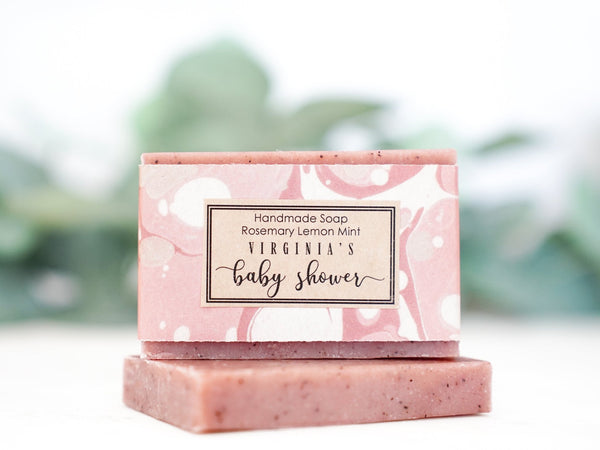 pink marble decorative paper wrap on Custom Soap Favors for Shower - Little Flower Soap Co