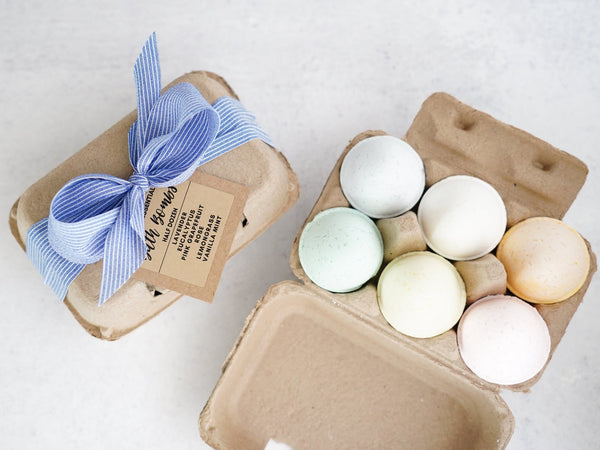 Easter Egg Essential Oil Bath Bombs - Gift Box of 6 - Little Flower Soap Cobath and beautyBath and Showerbath bombbath bombs