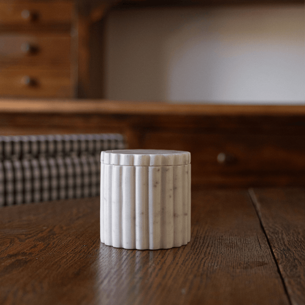 Fluted Jar Canister White Marble - Little Flower Soap Co