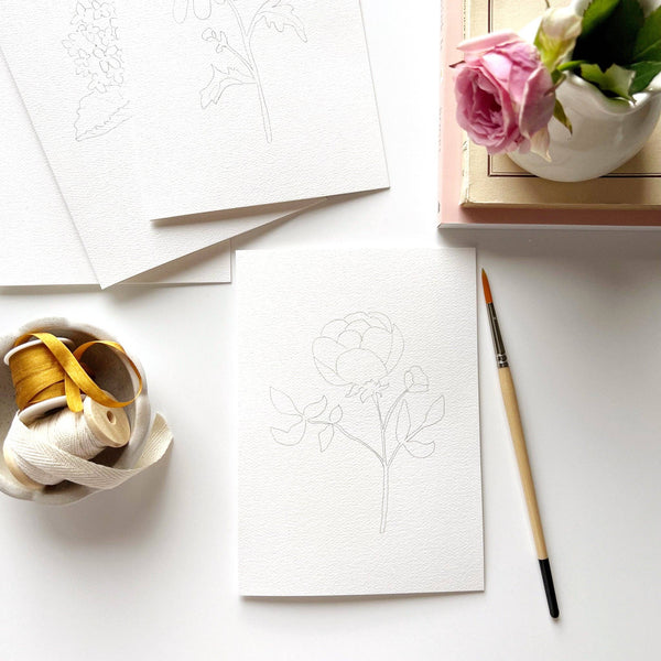 Garden Flowers Paintable Watercolor Note Card Set - Little Flower Soap Co