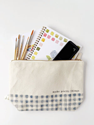 Gingham Canvas Zipper Pouch - 