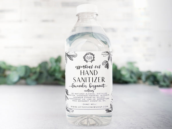 Hand Sanitizer Spray 32 oz Lavender bergamot bulk refill essential oil only natural 80% alcohol with glycerine by the  Little Flower Soap Co