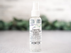 Hand Sanitizer Spray 2oz lavender ctirus back label ingredients essential oil only natural 80% alcohol with glycerine by the  Little Flower Soap Co