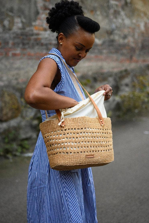 Handwoven Kenyan Sisal Bag with Drawstring Lining – Small - Little Flower Soap Co