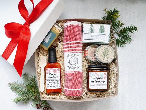 Happy Holidays Complete Home Spa Day Christmas Gift Box - Little Flower Soap CoReachDeskReachdesk