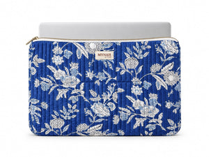 Laptop case-Quilted hand block print cotton with pockets - Little Flower Soap Coadministrative professionals giftbatikblue