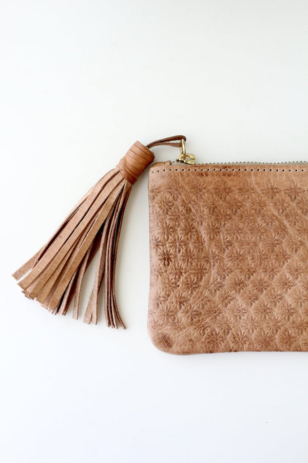 Leather Cosmetic Case - Blossom Tassel Pouch - Little Flower Soap Co
