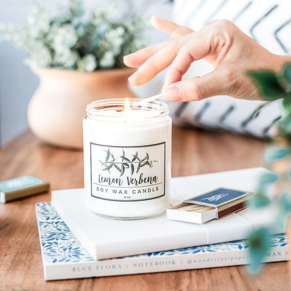 Lemon Verbena Essential Oil - 8oz Soy Wax Candle - Little Flower Soap Co