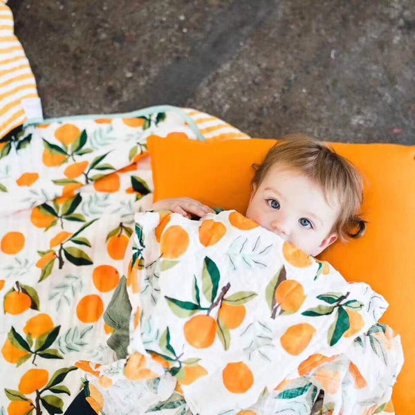 Little Cutie Muslin Swaddle - Orange Blossom Baby Wrap - Little Flower Soap Co