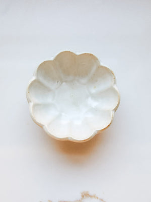 Scalloped Edge Ceramic Lotus Soap Dish White Natural Rustic Glazed Dish Brush  holder or trinket dish for jewelry storage