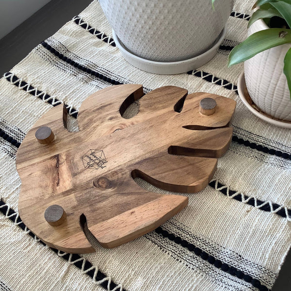 Monstera Leaf Wooden Riser – Handmade Plant Stand or Trivet - Little Flower Soap Co