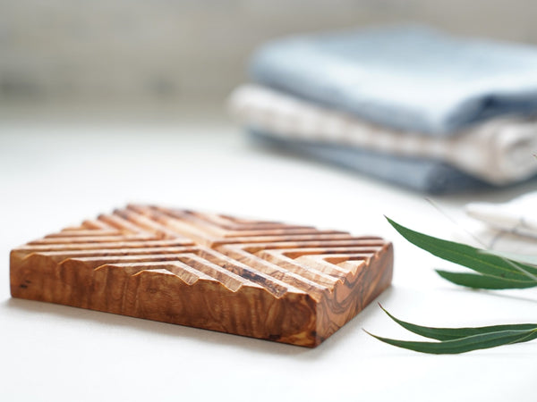 Olive Wood Soap Dish - IKAT - Little Flower Soap Co