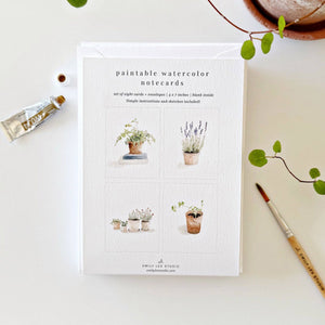 Potted Plants Paintable Watercolor Note Card Set - Little Flower Soap Co