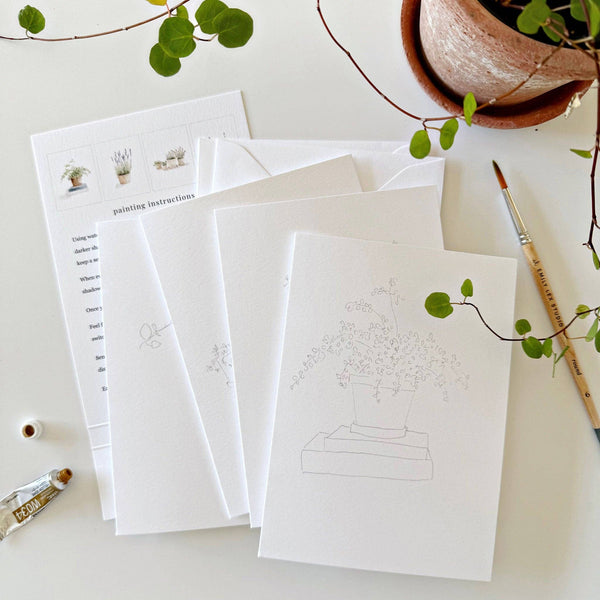 Potted Plants Paintable Watercolor Note Card Set - Little Flower Soap Co