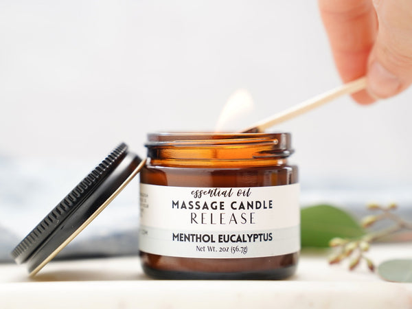 Release Massage Oil Candle - Menthol Eucalyptus Cinnamon - Little Flower Soap Co