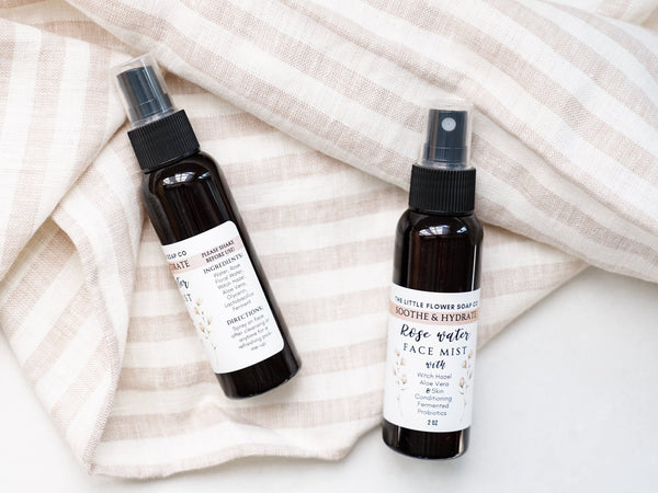 Rose Water Face Mist – Hydrating & Refreshing Facial Spray with Witch Hazel, Aloe Vera & Fermented Probiotics | Natural Skin Toner & Hydrosol Mist 2oz - Little Flower Soap Coface careface mistFace oilFace Care