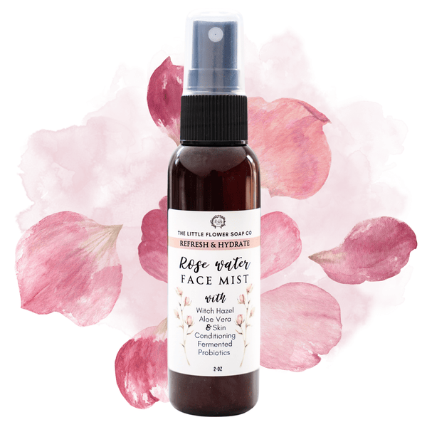 Rose Water Face Mist – Hydrating & Refreshing Facial Spray with Witch Hazel, Aloe Vera & Fermented Probiotics | Natural Skin Toner & Hydrosol Mist 2oz - Little Flower Soap Coface careface mistFace oilFace Care