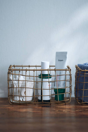 Rustic Brass Wire Basket – Rectangular Organizer for Kitchen or Bath - Little Flower Soap Co