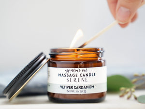 Serene Massage Oil Candle - Vetiver, Cardamom with Black Pepper & Vanilla - Little Flower Soap Co