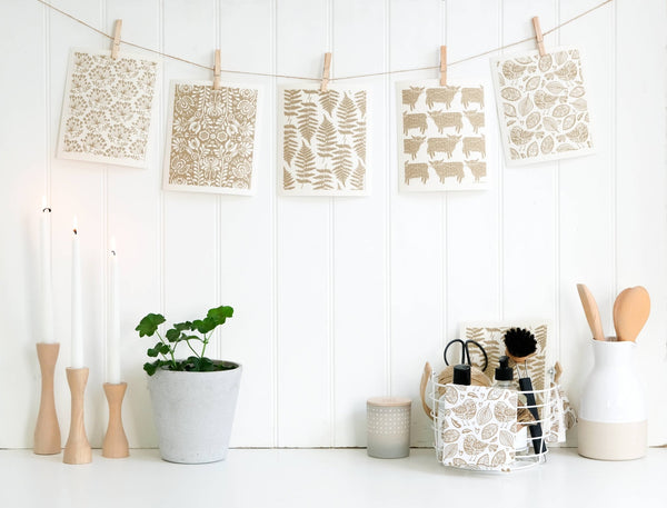 Swedish Dish Cloth | Fern Print Beige - Little Flower Soap Cocleaning