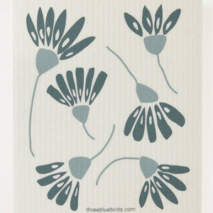 Swedish Dish Cloth - Sage green retro folk flowers - Little Flower Soap Co