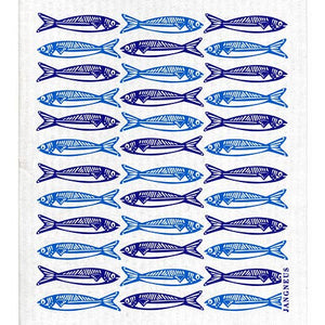Swedish Dish Cloth - Sardines Blue Folk Print - Little Flower Soap Co