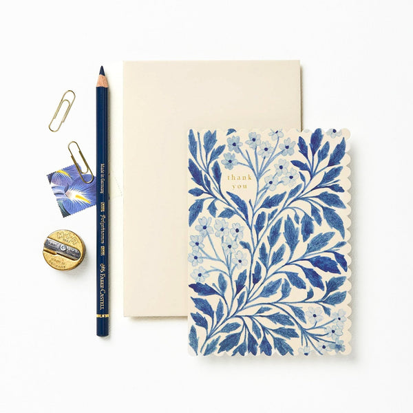 Thank You Card - Blue Floral - Little Flower Soap Co