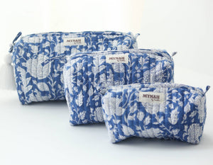 Travel make - up organizer bag - Set of 3 Indigo batik floral - Little Flower Soap Coblock printhandmadeindigobag