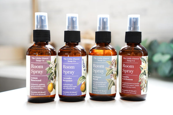 Vanilla Cardamom Room Spray | 4 oz Natural Essential Oil Mist | Amber Glass Bottle - Little Flower Soap Cocardamomroom sprayvanillaRoom Spray
