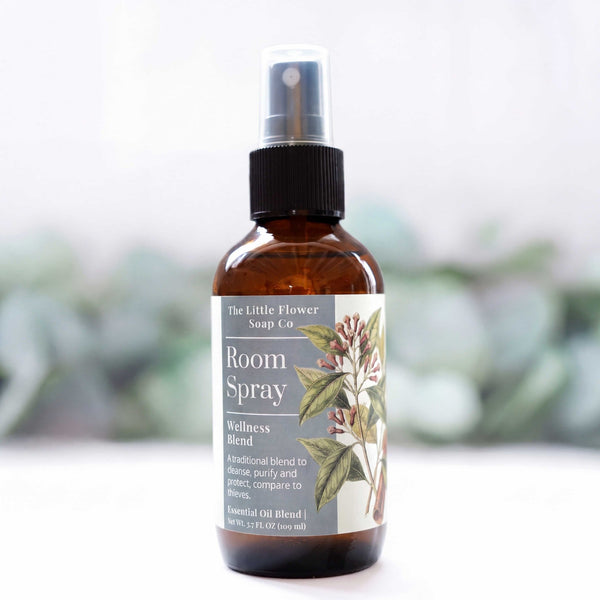 Wellness Blend Essential Oil Room Spray - Little Flower Soap Cocompare to thievesessential oil giftsessential oil room sprayRoom Spray
