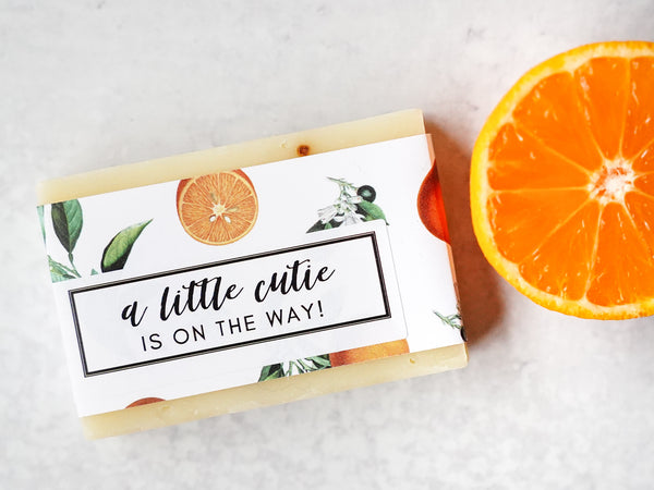 A Little Cutie Is on the way Baby Shower Favors by The Little Flower Soap Co, a bar of soap with the main favor label