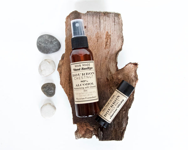 Bourbon Gift Set - 2oz Hand Sanitizer and Bourbon Lip Balm - Little Flower Soap Co