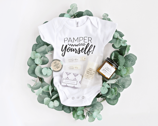 Pregnancy Care Package - Natural Spa Gift and Pamper Yourself onesie - Little Flower Soap Co