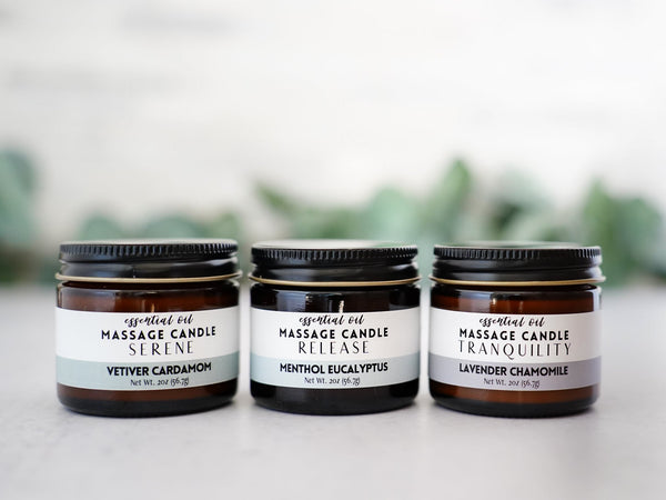 Release Massage Oil Candle - Menthol Eucalyptus Cinnamon - Little Flower Soap Co
